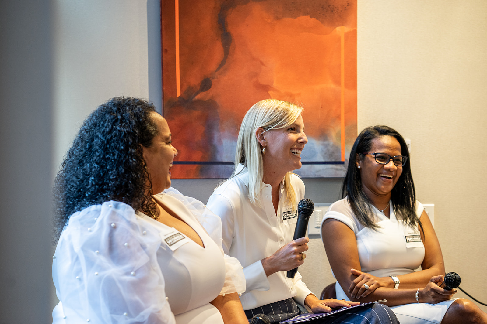 Close up photo of panelists at the Women's Equality Event